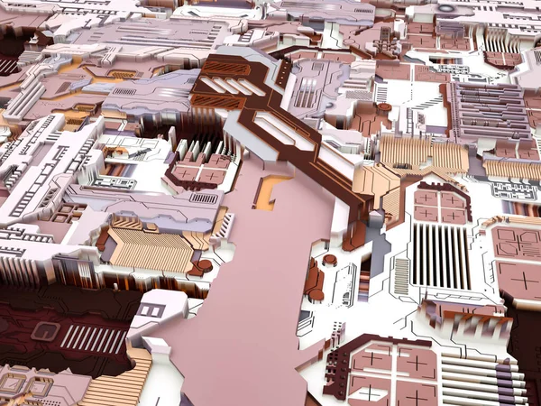 Yer Değiştirme Dünyası serisi. Bilim, modern teknoloji ve eğitim konularında soyut teknolojik örüntünün 3 boyutlu yorumlanması.