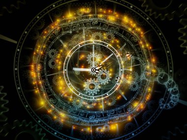 Fraktal Saatler. Zamanın Yüzleri serisi. Bilim, eğitim ve modern teknolojiler üzerine projeler için saat kadranları ve soyut unsurlardan oluşan fon
