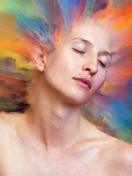 Série Mondiale Conception Fond Portrait Féminin Fusionné Avec Peinture Vibrante — Photo