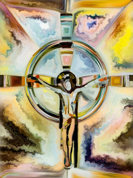 Colore Spettrale Croce Serie Vetrate Astrazione Artistica Composta Chiesa Organica — Foto Stock