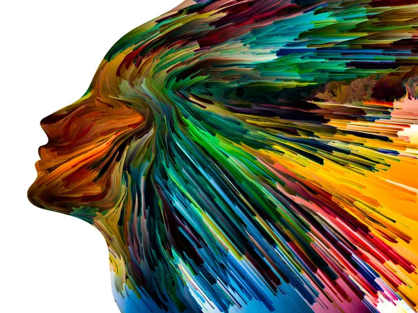 Серия Тревожных Мыслей Красочная Краска Движении Внутри Силуэта Человеческого Лица — стоковое фото