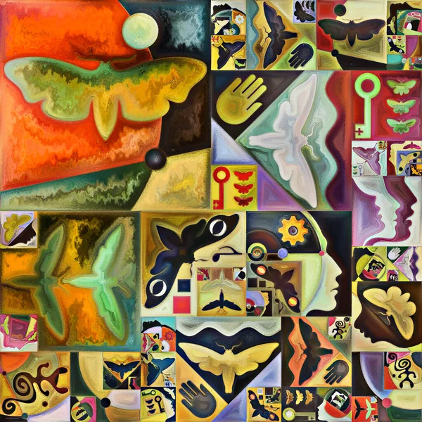 Внутренняя Серия Шифрования Коллаж Абстрактных Органических Форм Художественных Текстур Красок — стоковое фото