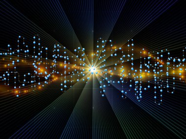 Dijital iletişim, internet ve gelecekteki teknolojiler konusunda soyut ağ, ışık ve fraktal element bileşimi