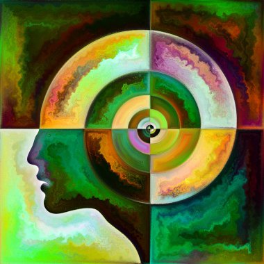 İç Spiral serisi. Zihin, ruh, iç dünya ve bilinç konularındaki insan yüzü çizgileri ve geometrik yapılar..