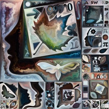 Tao Geometri. Gizli şifre serisi. İç hayat, drama, şiir ve algı ile kavramsal ilişkili insan siluetleri, sanat dokuları ve renkleri görüntüsü