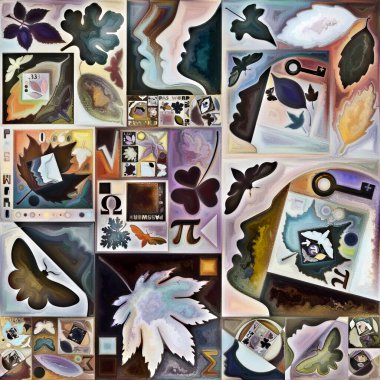 Şifre: Arama. Gizli şifre serisi. İnsan siluetlerinden, sanat dokularından ve renklerinden oluşan soyut tasarım iç yaşam, drama, şiir ve algı ile ilgili etkileşim