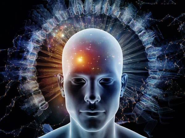 생각의 에너지 시리즈 인간의 머리와 추상적 프랙탈 구조는 인간의 정신의 — 스톡 사진