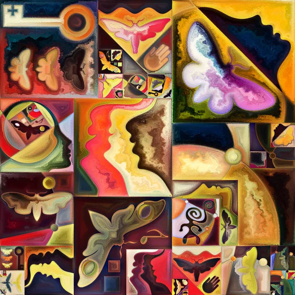 Sisäinen Salaussarja Abstraktien Orgaanisten Muotojen Taidetekstuurien Värien Vuorovaikutus Piilotettujen Merkitysten — kuvapankkivalokuva