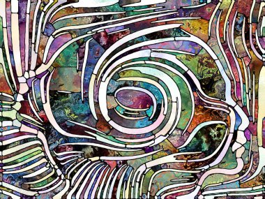 Işık kırıntıları. Lekeli Camlar Birliği serisi. Parçalanma, sanat, şiir ve tasarım birliğinin kavramsal ilişkisindeki renk ve doku parçalarının kalıbı