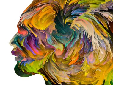 Rahatsız edici Düşünceler serisi. Sıvı boya insan yüzü siluetinde hareket halinde. İç dünya, zihin, psikoloji, depresyon, anksiyete, zihinsel hastalık, yaratıcılık ve soyut sanat konularındaki sanat çalışmaları.