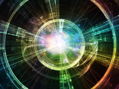 Concentric Teknoloji serisi. Serbest simetrik fraktal yapıların etkileşimi ve bilim ve modern teknoloji üzerine ışık.