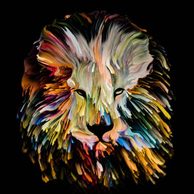 Hayvan boyası serisi. Aslan 'ın hayal gücü, yaratıcılık ve soyut sanat konularındaki renkli portresi.