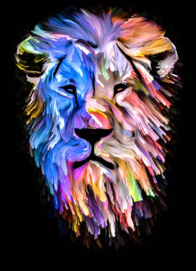 Animal Paint series. Lion's head in colorful paint on subject of imagination, creativity and abstract art. clipart