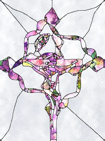 부러진 크로스 스테인드글라스 시리즈 그리스와 자연의 통합에 패턴의 노골적 — 스톡 사진