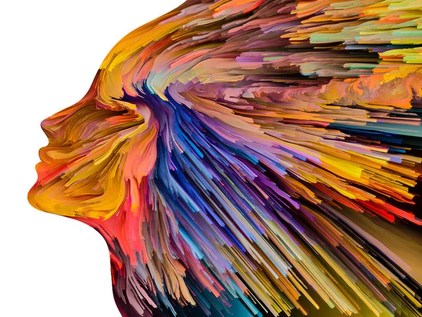 Verontrustende Gedachten Serie Kleurrijke Verf Beweging Menselijk Gelaat Silhouet Kunstwerken — Stockfoto
