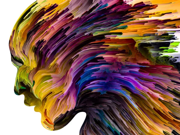 Disturbing Thoughts Series Liquid Paint Motion Human Face Silhouette Artwork — Stock Photo, Image