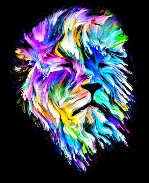 Série Animal Paint Portrait Lion Peinture Colorée Sur Thème Imagination — Photo