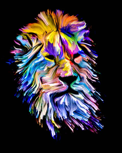 Seria Farb Dla Zwierząt Twarz Lwa Kolorowej Farbie Temat Wyobraźni — Zdjęcie stockowe
