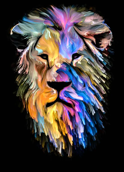 Animal Paint series. Lion\'s head in colorful paint on subject of imagination, creativity and abstract art.