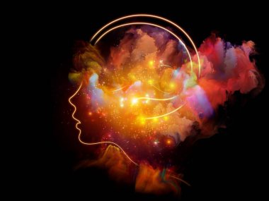 Renk Dreaming. İç Doğa serisi. Sanat, yaratıcılık, şiir ve ruhani yaşamla bağlantılı olarak fraktal boya ile kaynaşmış çocuk aklı illüstrasyonunun kompozisyonu