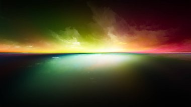 Perspektif boya serisi. Tasarım bulutlar, renkler, ışıklar ve ufuk hattı Illustration, boyama, yaratıcılık ve hayal projeleri için arka plan olarak hizmet için yapılmış