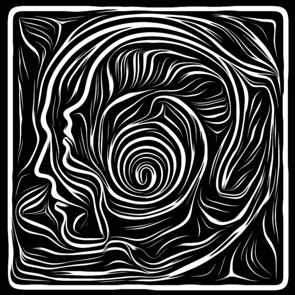 Inner Woodcut. Life Lines series. Abstract arrangement of human profile and woodcut pattern suitable for projects on human drama, poetry and inner symbols