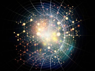 Moleküler yapı serisi. Bilim ve teknoloji konularında soyut atomların kristal ağa geçişi.