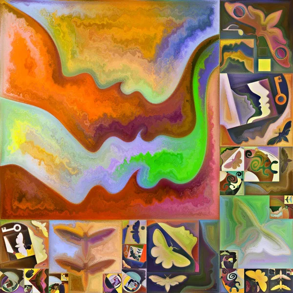 Wewnętrzna Seria Szyfrowania Kolorowy Kolaż Abstrakcyjnych Form Organicznych Faktur Sztuki — Zdjęcie stockowe