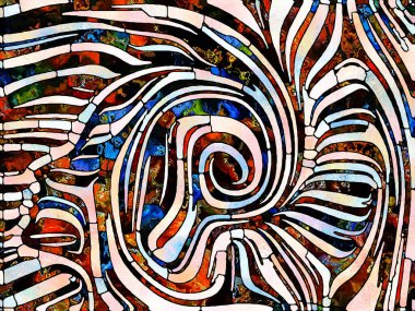 Kırık Işık. Lekeli Camlar Birliği serisi. Parçalanma, sanat, şiir ve tasarım birliğiyle ilgili renk ve doku parçalarından oluşan soyut tasarım