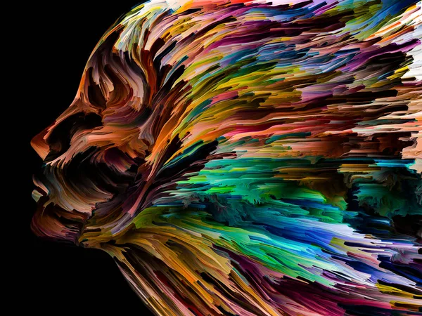 Znepokojivé Myšlenky Strukturovaná Barva Pohybu Uvnitř Siluety Lidské Tváře Umělecká — Stock fotografie