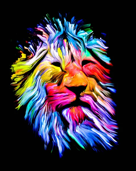 动物绘画系列 以想象力 创造力和抽象艺术为主题的五彩斑斓的狮子脸 — 图库照片
