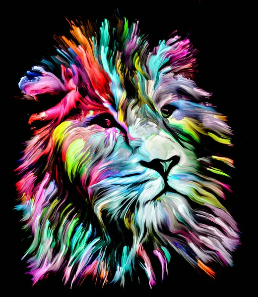 動物ペイントシリーズ 想像力 創造性 抽象芸術をテーマにしたカラフルなペイントでライオンの形 — ストック写真