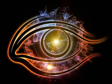 Bilgi serisi gözü. Göz simgesini ve sayıların uygun bir fon olarak bilim, eğitim ve modern teknoloji projeleri için kompozisyon