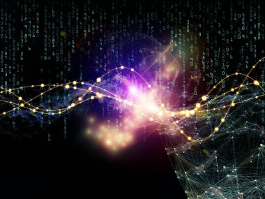 Salınımlı sinüs dalgaları, sayılar, ışıklar ve ağ düğümleri ağ ve bilgi teknolojisi konusunda zemin