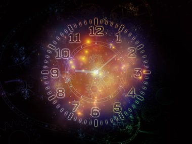 Zaman boşluğu. Time serisinin yüzleri. Bilim, eğitim ve modern teknolojiler için saat tuşlarının ve soyut elementlerin bileşimi