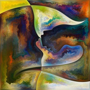 İç Akış. Colors In Us serisi. İnsan siluetlerinin, sanat dokularının ve renklerin kompozisyonu yaşam, drama, şiir ve algı ile ilişkili olarak etkileşir