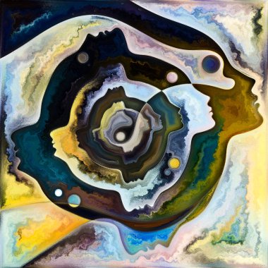 Hayalet Zihin. Colors In Us serisi. İnsan siluetlerinin soyut düzenlenmesi, sanat dokuları ve renkler yaşam, drama, şiir ve algı üzerine projeler için uygun etkileşim