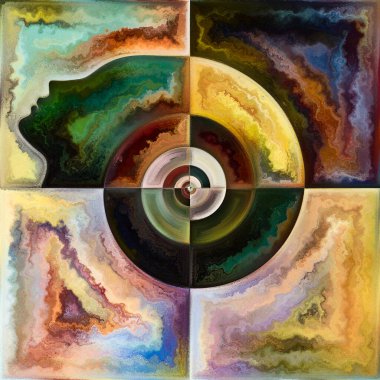 İç Spiral serisi. Zihin, ruh, iç dünya ve bilinç konularındaki insan yüz hatlarının ve geometrik yapıların çizimi.