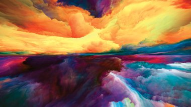 Gökkuşağı Aydınlanması. Gerçekliğe Kaçış dizisi. Manzara resimleri, hayal gücü, yaratıcılık ve sanat projelerinde kullanılmak üzere gerçeküstü gün batımı renklerinden ve dokulardan oluşan sanatsal soyutlama