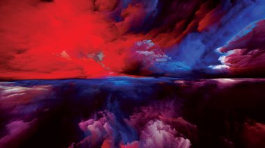 Ahiret Bulutları. Gerçekliğe Kaçış dizisi. Doğaüstü günbatımı renklerinden ve dokularından yapılmış tasarım manzara resmi, hayal gücü, yaratıcılık ve sanat projeleri için zemin görevi görüyor.