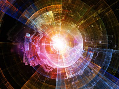 Concentric Teknoloji serisi. Serbest simetrik fraktal yapıların etkileşimi ve bilim ve modern teknoloji üzerine ışık.