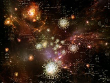 Coronavirus Gerçekliği. Viral Salgın Serisi. Coronavirus parçacıkları ve mikro uzay elementlerinin bileşimi virüs, salgın, enfeksiyon, hastalık ve sağlık