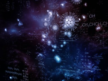 Coronavirus Gerçekliği. Viral Salgın Serisi. Coronavirus parçacıkları ve mikro uzay elementlerinin bileşimi virüs, salgın, enfeksiyon, hastalık ve sağlık