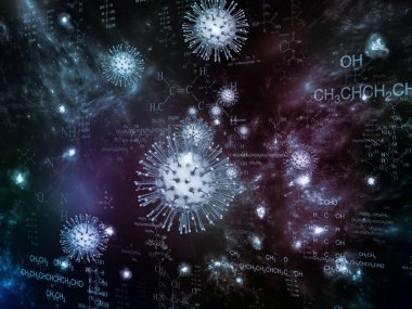 Coronavirus Dünyaları. Viral Salgın Serisi. Virüs, salgın, enfeksiyon, hastalık ve sağlık projelerinde kullanılmak üzere Coronavirus parçacıkları ve mikro uzay elementlerinin arkaplanı