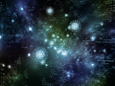 Coronavirus Dünyaları. Viral Salgın Serisi. Virüs, salgın, enfeksiyon, hastalık ve sağlık projelerinde kullanılmak üzere Coronavirus parçacıkları ve mikro uzay elementlerinin arkaplanı