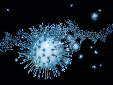 Coronavirus Araştırma. Viral Salgın Serisi. Virüs, salgın, enfeksiyon, hastalık ve sağlık konularındaki projeler için Coronavirus parçacıkları ve mikro uzay elementlerinden oluşan arkaplan