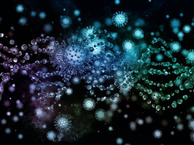 Coronavirus Kimya. Viral Salgın Serisi. Coronavirus parçacıklarının soyut düzenlenmesi ve mikro uzay elementleri virüs, salgın hastalık, hastalık ve sağlık projeleri için uygundur.