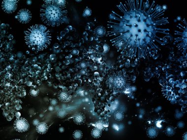 Coronavirus Kimya. Viral Salgın Serisi. Coronavirus parçacıklarının soyut düzenlenmesi ve mikro uzay elementleri virüs, salgın hastalık, hastalık ve sağlık projeleri için uygundur.