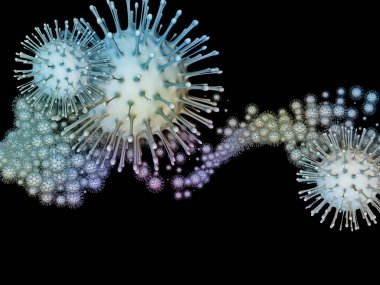 Virüs Mantığı. Viral Salgın Serisi. Virüs, salgın, enfeksiyon, hastalık ve sağlık çalışmaları için Coronavirus parçacıkları ve mikro uzay elementlerinin görsel olarak memnun edici bileşimi