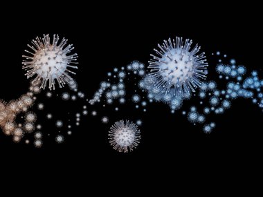 Coronavirus Mikro Dünyası. Viral Salgın Serisi. Coronavirus parçacıklarından ve virüs, salgın, enfeksiyon, hastalık ve sağlık planlarına uygun mikro uzay elementlerinden oluşan görsel çekicilik arkaplanı